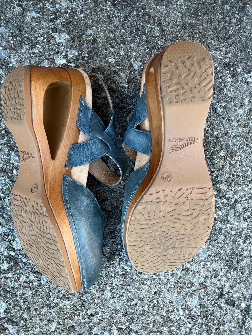 Dansko Slate Blue Leather Mary Jane Slingback Wedges